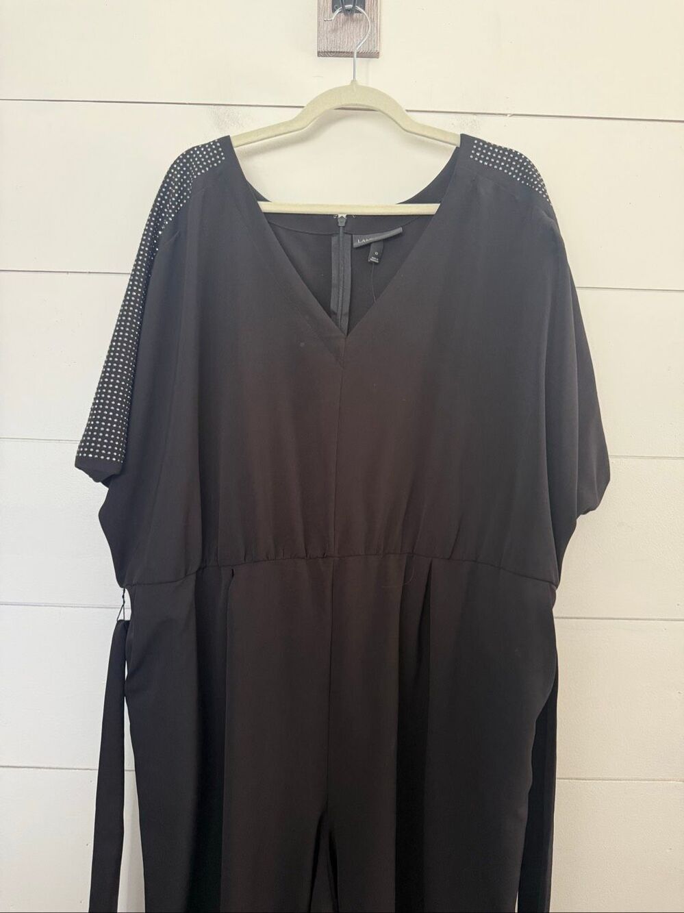 Lane Bryant Women’s 22 Black Rhinestone Sleeve Wide Leg Jumpsuit Plus Size